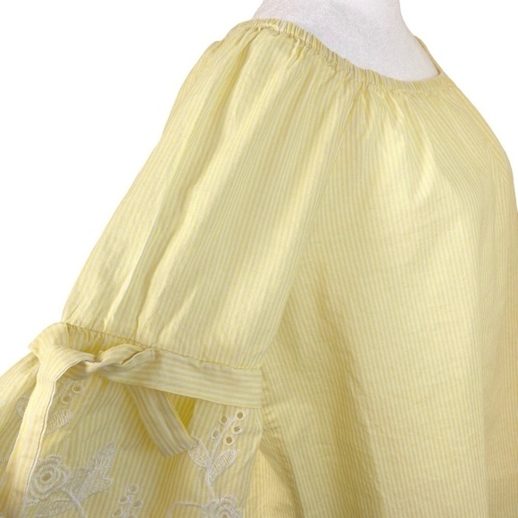 Fever Boho Peasant Blouse with Embroidered Bell Sleeves Yellow White Striped L - Picture 5 of 15